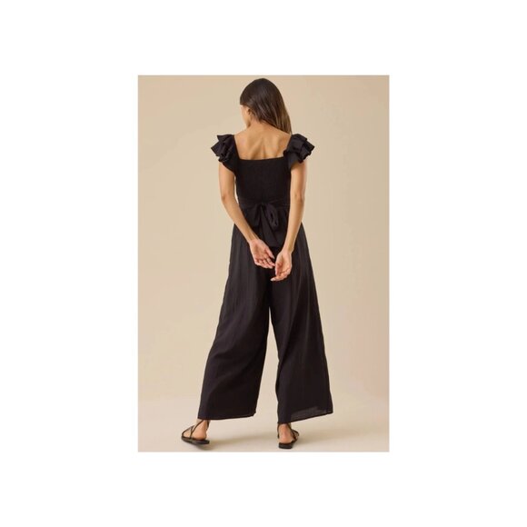 Altar'd State Monroe Flutter Sleeve Jumpsuit Black Sz M - Picture 3 of 3
